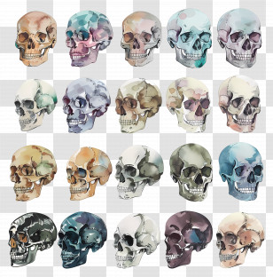 Skulls - Watercolor Human Skull Collection In Vibrant Shades Transparent PNG
