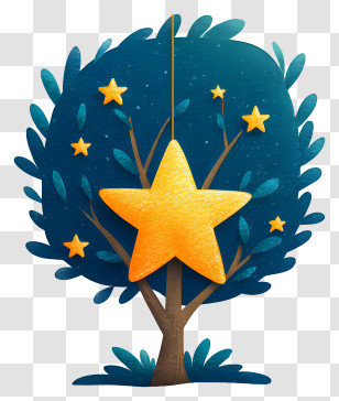 Star On Tree - Star Hanging On A Tree Illustration Transparent PNG
