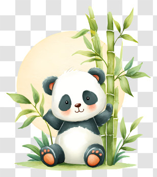 Panda Bamboo - Cute Panda With Bamboo Transparent PNG