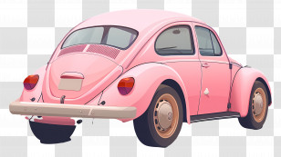 Cartoon Car - Charming Pink Vintage Car Illustration Transparent PNG