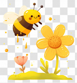 Cartoon Bee - Cute Bee Flying With Flowers Illustration Transparent PNG