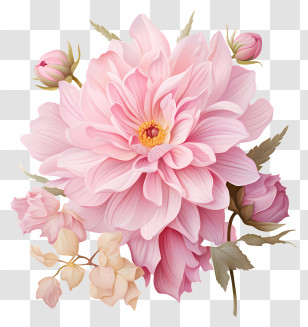 Flat Pink Flower - Pink Dahlia Flowers And Floral Buds Transparent PNG