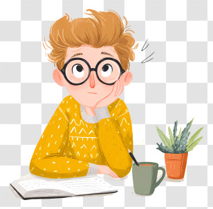 Procrastinating Student - Boy With Glasses Studying Transparent PNG