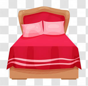 Queen Bed - Red Bed With Pillows Transparent PNG