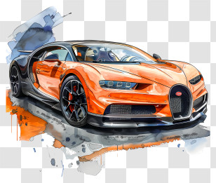 Bugatti Chiron Super Sport - Orange Supercar Illustration In Artistic Style Transparent PNG