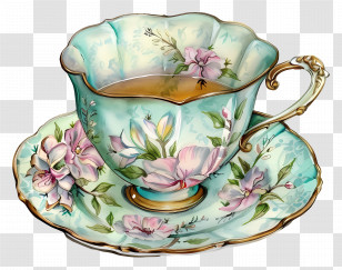 Tea Cup - Elegant Floral Teacup Transparent PNG