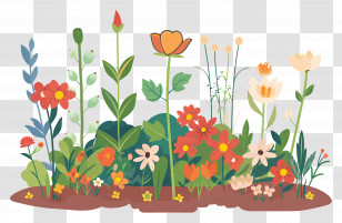 Garden Flowers Illustration - Colorful Garden Of Flowers In Artistic Style Transparent PNG