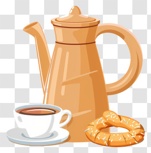 Coffee Pot - Coffee Pot, Cup, And Croissant Illustration Transparent PNG