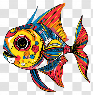 Cartoon Fish - Colorful Fish With Artistic Design Transparent PNG
