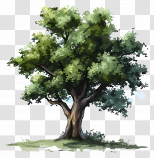 Oak Tree - Illustrated Tree With Green Leaves And Brown Trunk Transparent PNG