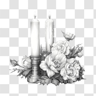 All Souls Day - Decorative Candles With Beautiful Flowers Transparent PNG