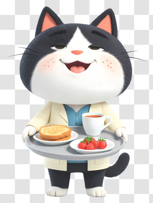 Cat Mascot Celebrating Mother’s Day - Cute Cat Waiter Character Transparent PNG