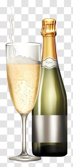 Sparkling Wine - Champagne Bottle With Sparkling Glass Illustration Transparent PNG