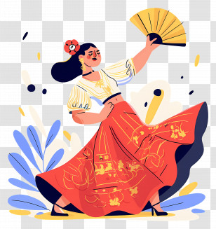 Flamenco Woman - Traditional Dancer In Folk Attire Holding A Fan Transparent PNG