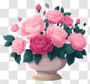 Pink Flower Art - Beautiful Pink Flowers In A Vase Transparent PNG