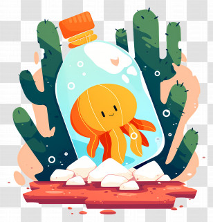 Cacti And Rocks - Cute Jellyfish In Bottle With Cactus Transparent PNG
