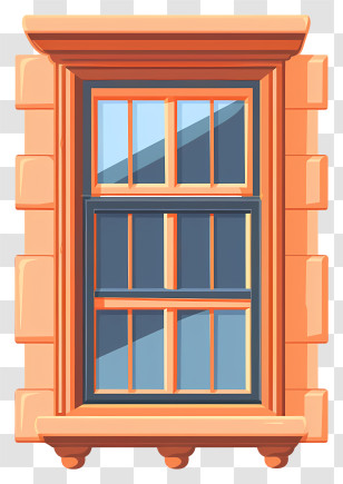 Window - Elegant Decorative Window With Orange Frame Transparent PNG