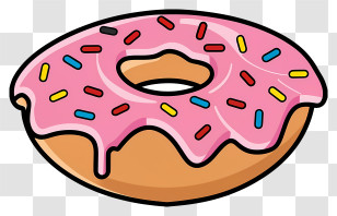 Cartoon - Donut With Pink Frosting And Colorful Sprinkles Transparent PNG
