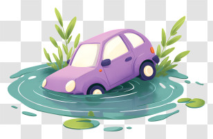 Car Accident - Purple Car Stuck In Water Puddle Transparent PNG