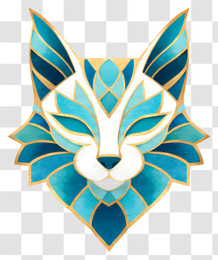 Cat Head Logo - Blue Geometric Fox Emblem Transparent PNG