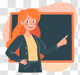 Cartoon Teacher - Cartoon Teacher Pointing At Blackboard Transparent PNG