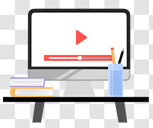 Computer Screen - Computer With Books And Play Icon On Desk Transparent PNG