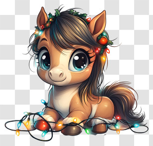 Baby Horse With Christmas Lights - Cute Pony With Christmas Lights Transparent PNG