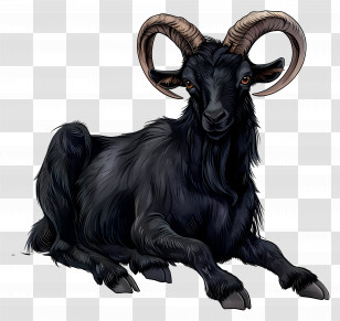 Black Goat - Black Goat Sitting With Curved Horns Transparent PNG