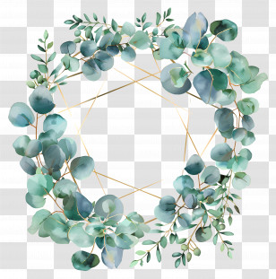 Eucalyptus Wreath - Eucalyptus Wreath With Golden Frame Illustration Transparent PNG