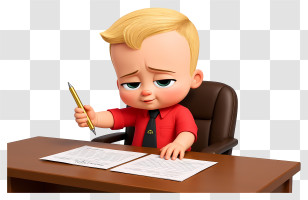 Boss Baby - Cartoon Baby Working At Desk Transparent PNG