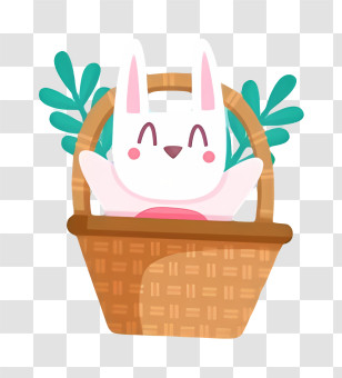 Cartoon Bunny - Easter Bunny In Basket With Leaves Transparent PNG