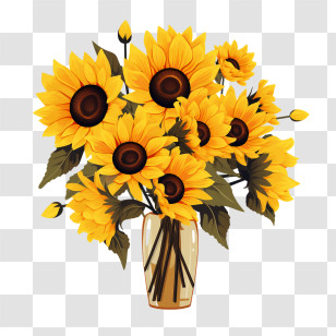 National Sunflower Day - Bright Sunflowers In A Vase Illustration Transparent PNG
