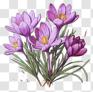 Flat Crocus - Illustration Of Purple Crocus Flowers Transparent PNG