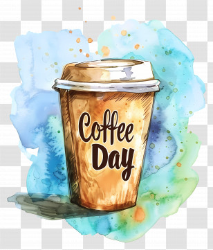 International Coffee Day - Coffee Cup With Watercolor Artwork Transparent PNG