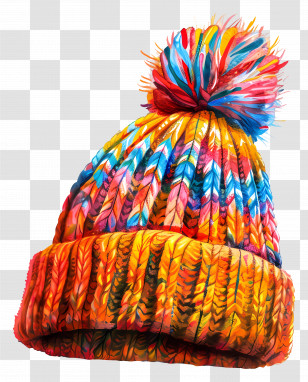 Knitted Hat - Colorful Knitted Beanie Hat Transparent PNG