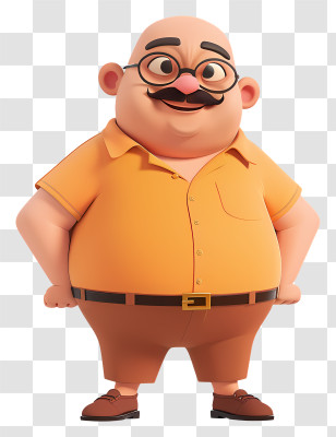 Motu Patlu - Cartoon Man With Moustache And Glasses Transparent PNG