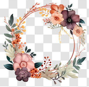 Flower Wreath - Rustic Autumn Wreath With Seasonal Flowers Transparent PNG