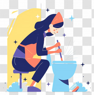 Woman Cleaning Toilet - Woman Cleaning Toilet Illustration Transparent PNG