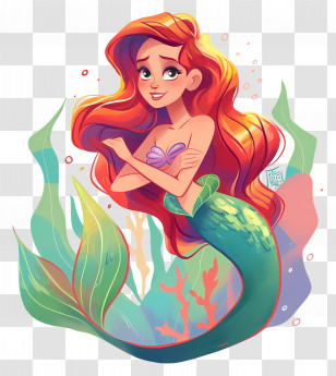 Ariel - Fantasy Mermaid With Red Hair Transparent PNG