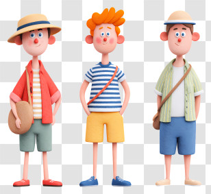 Boys In Summer Vacation - Cartoon Characters In Summer Outfits Transparent PNG