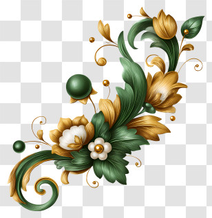 Gold And Emerald Vine - Artistic Gold And Green Floral Ornament Transparent PNG
