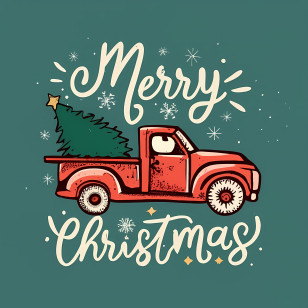 Merry Christmas - Vintage Red Truck With Christmas Tree And Festive Text Transparent PNG