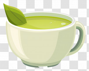 Green Tea Drink - Green Tea Cup With A Floating Fresh Leaf Transparent PNG