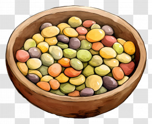 Daal - Round Wooden Bowl With Colorful Beans Transparent PNG