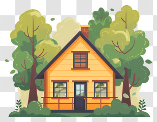 Cottage - Yellow House With Trees Illustration Transparent PNG