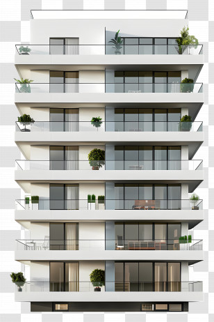 Building - Modern Apartment Building With Balconies Transparent PNG