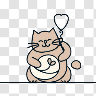 Hand Drawn Cat - Happy Cat With Heart Balloon Transparent PNG