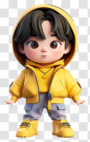 Bts - Cute Animated Boy In Yellow Hoodie Transparent PNG