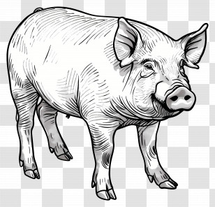 Pig - Black And White Pig Illustration In Sketch Style Transparent PNG
