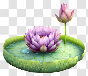 Hand Drawn Lotus Flower - Purple Lotus On Green Leaf Pad Illustration Transparent PNG
